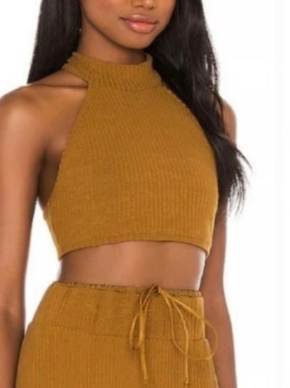 Mustard Halter Crop Tank Top - Women